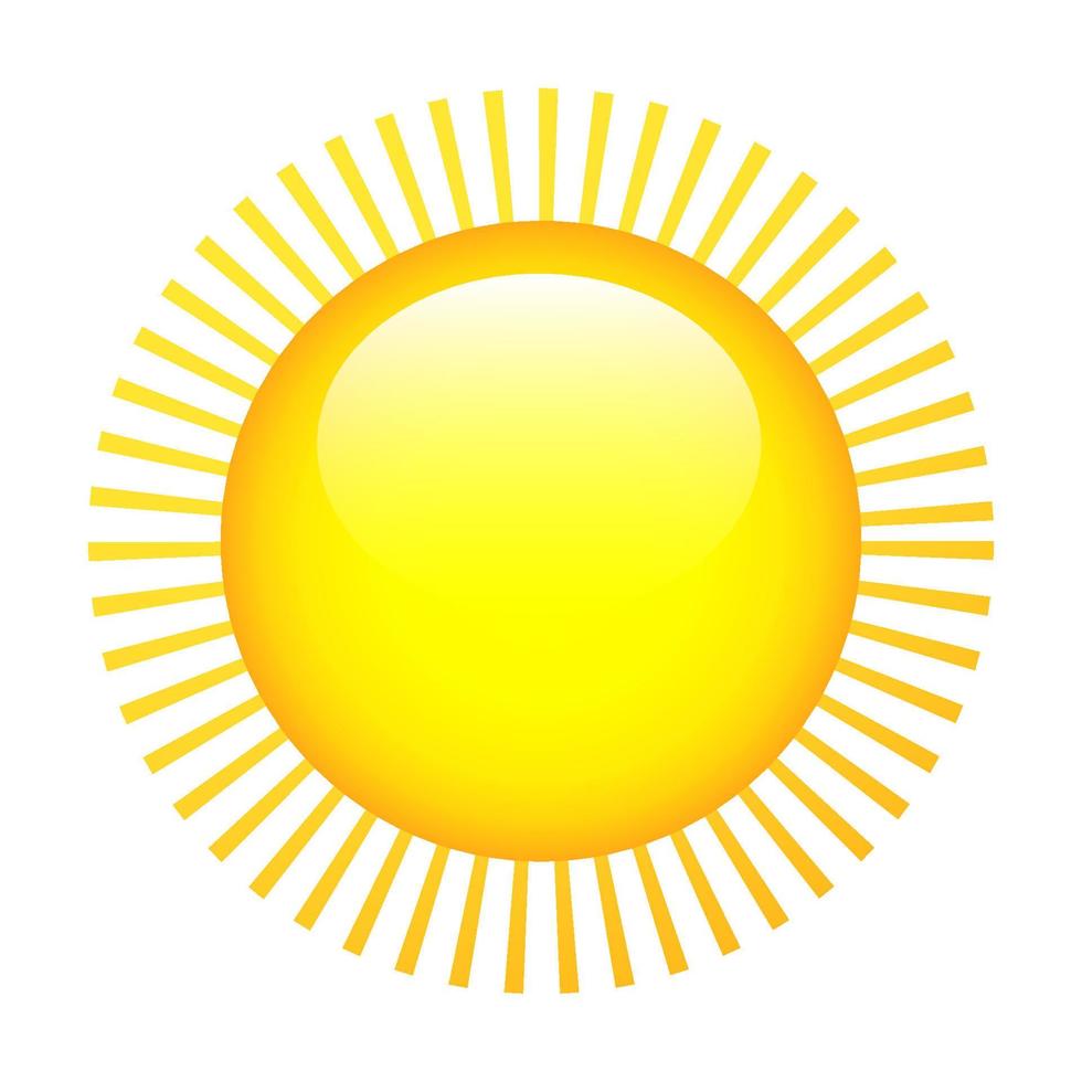 Shiny sun with rays. Yellow isolated sun vector illustration.