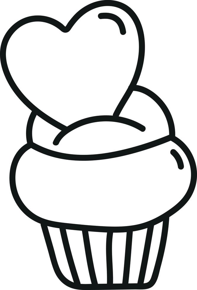 Cupcake with Heart Gift for Valentines Day in Doodle Style vector