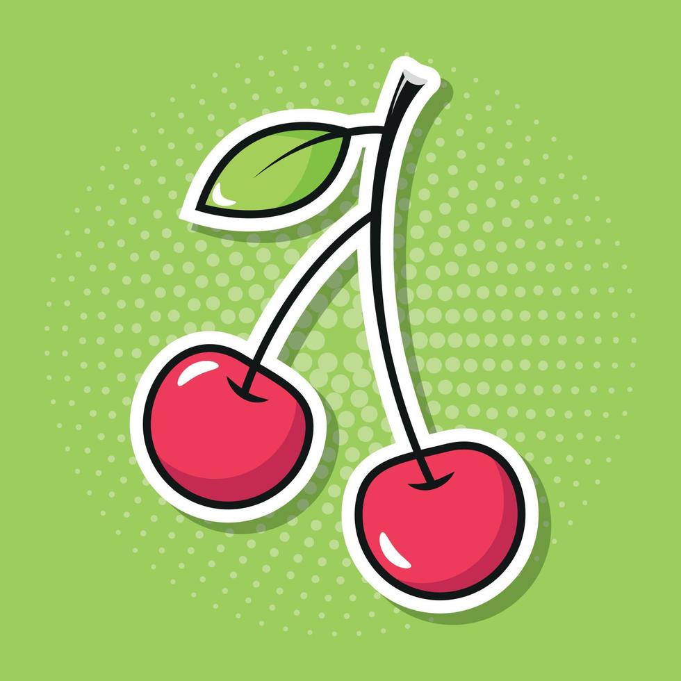 Sweet Cherries on a Branch in the Style of Pop Art Sticker vector