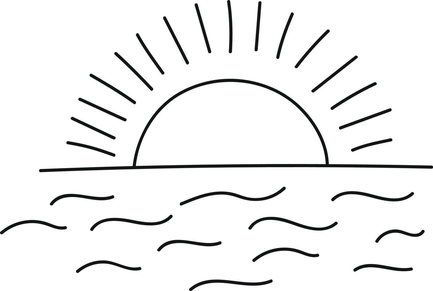 Sunset and Sunrise the Sea in Doodle Style vector
