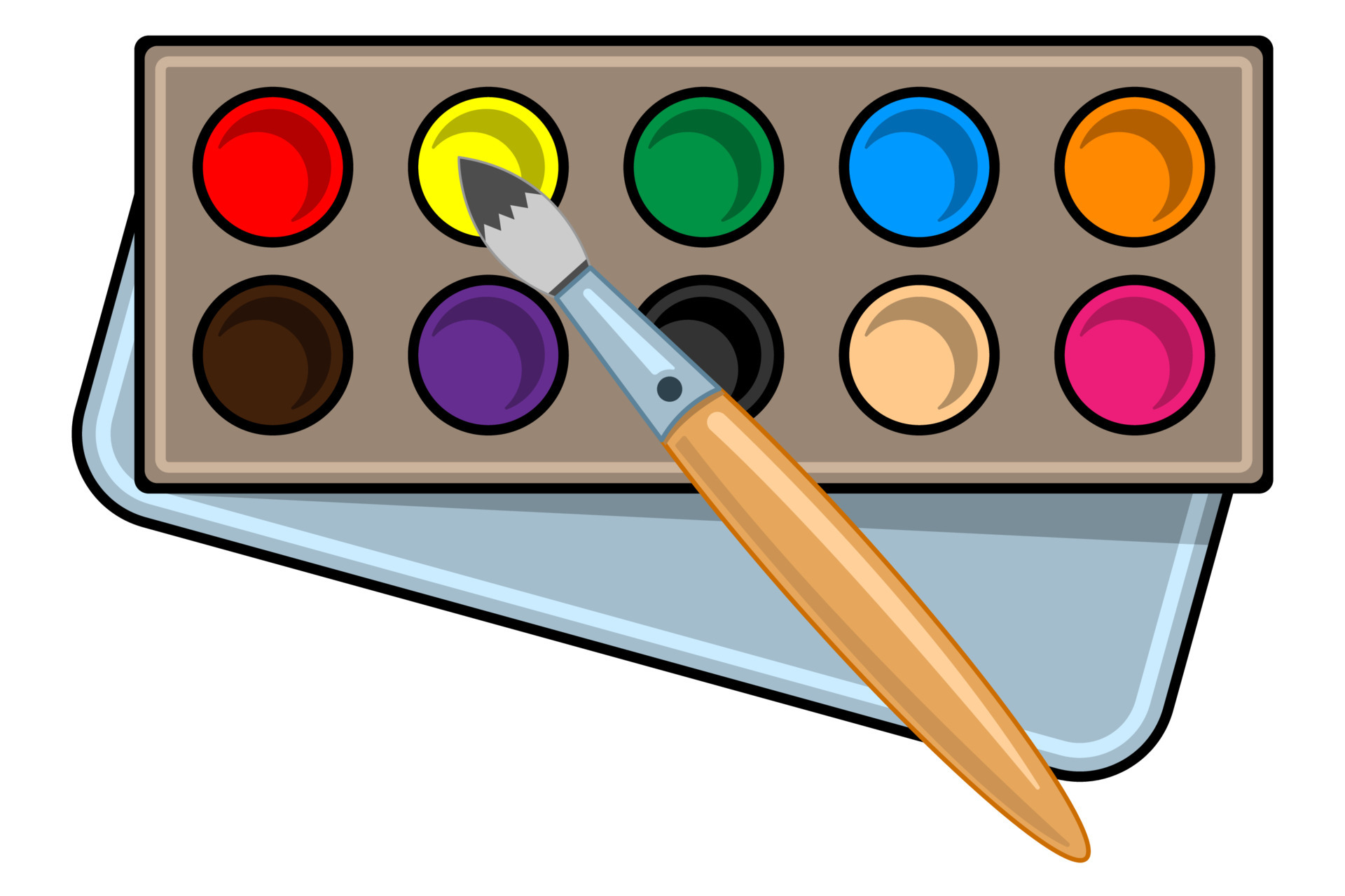 Set of watercolor paints in box with paint brush Vector Image