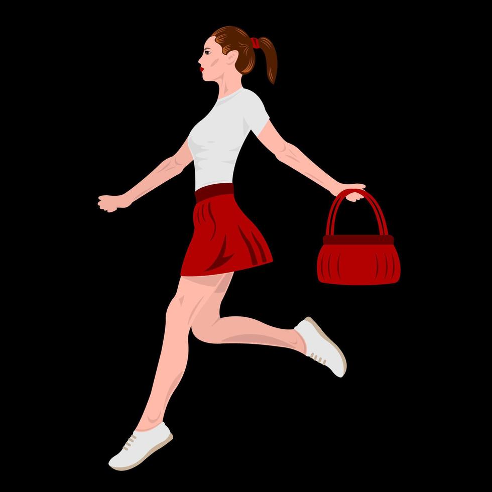 running girl side view cartoon isolated black background vector