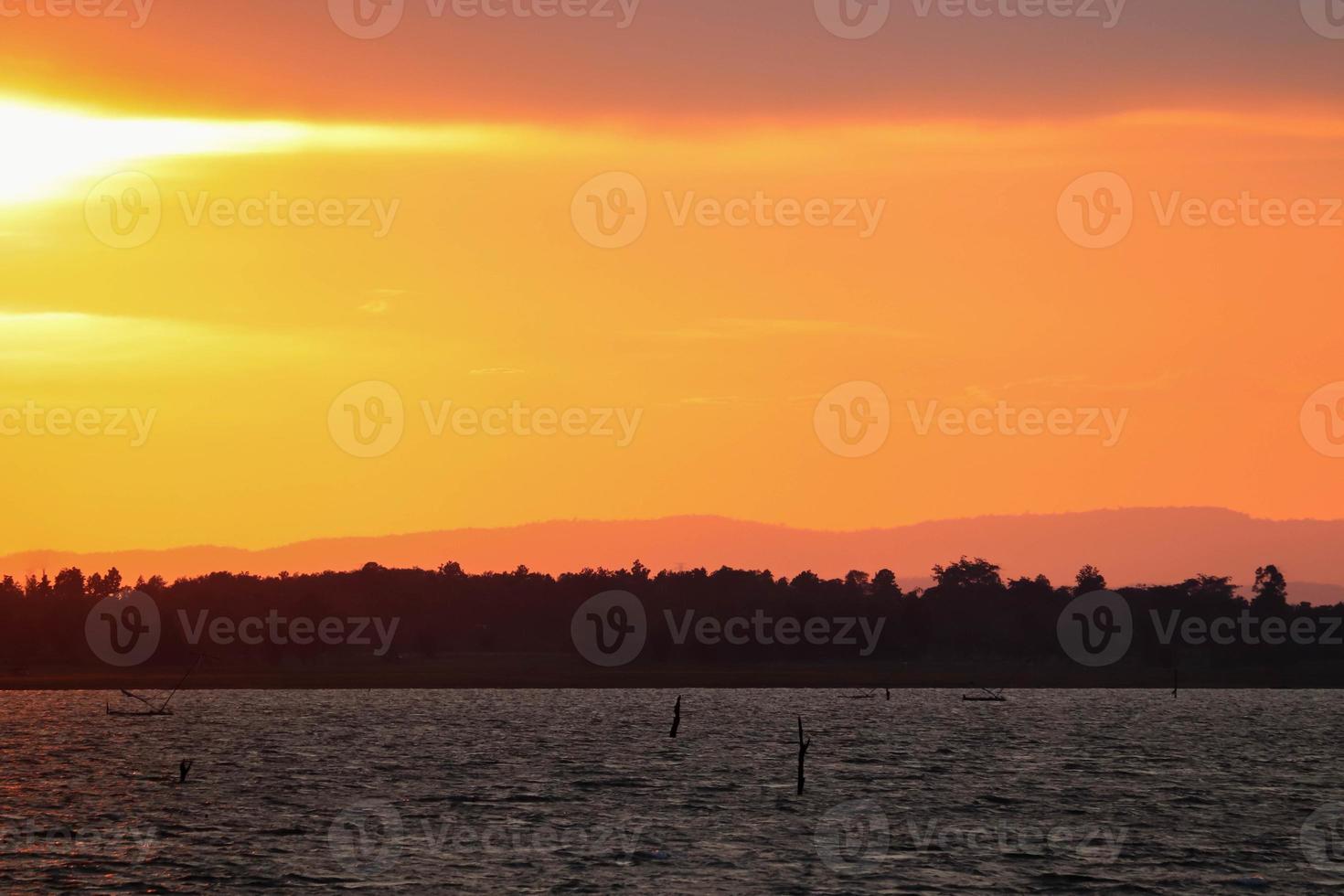 Lake landscape with sunset colorful photo