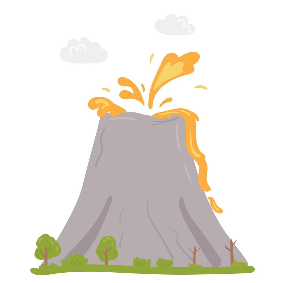 volcán en erupción en estilo de dibujos animados vector