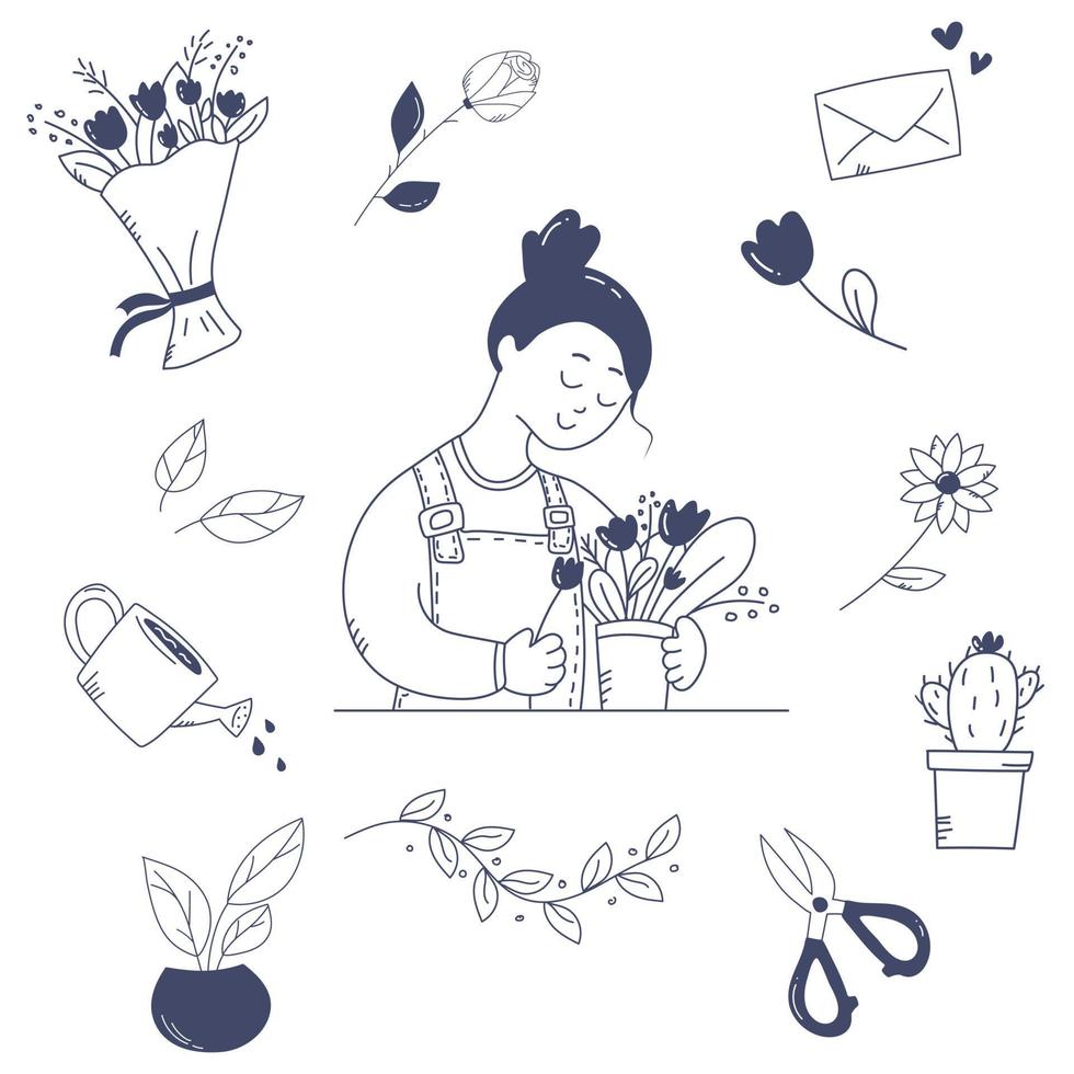 Doodle florist and floral things vector