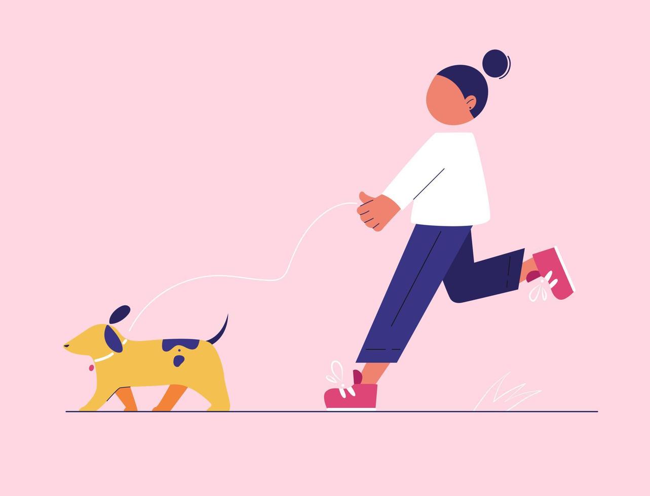 Girl walking with dog on leash vector