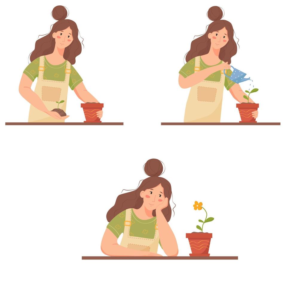 Girl gardening a plant vector