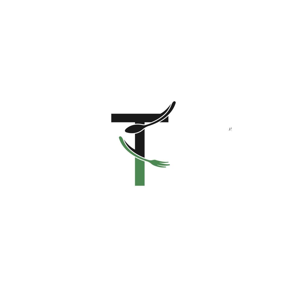 letra t con vector de diseño de icono de logotipo de tenedor y cuchara
