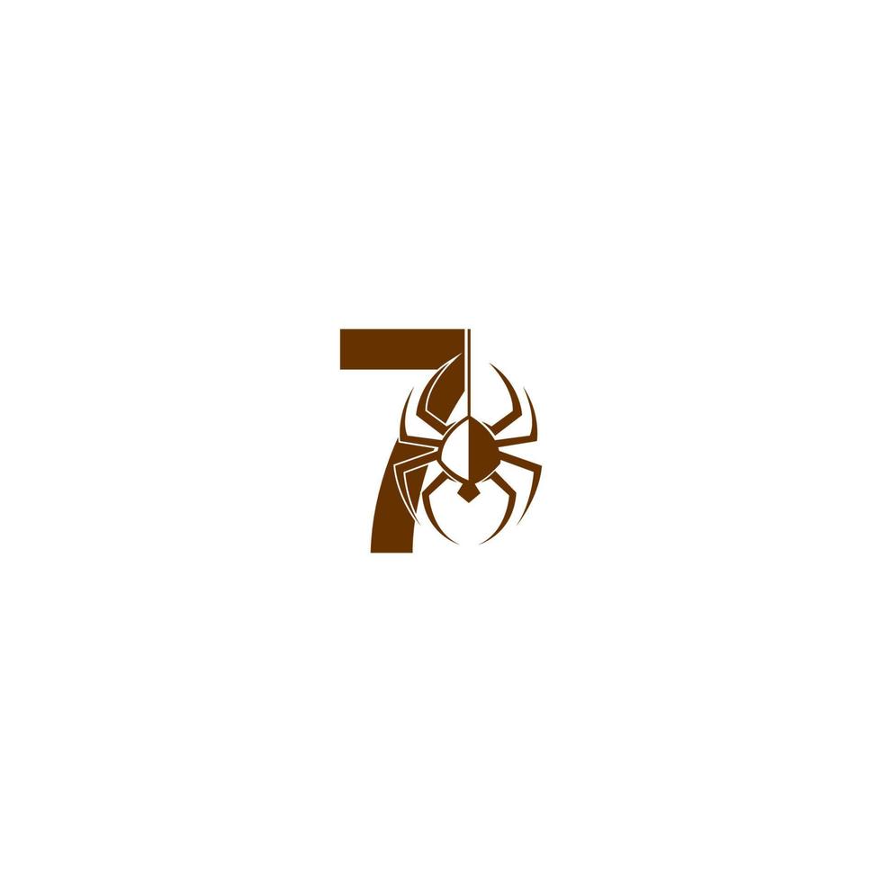 Number 7 with spider icon logo design template vector