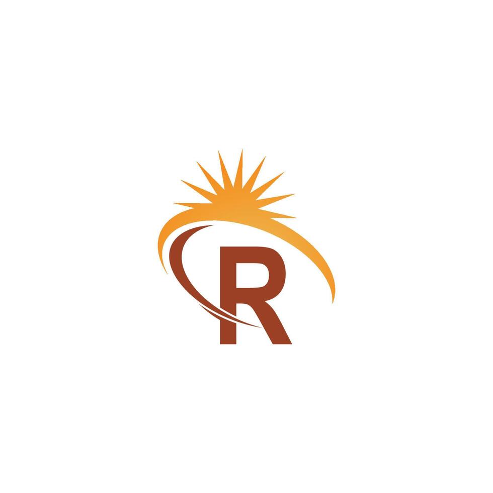 Letter R with sun ray icon logo design template illustration vector