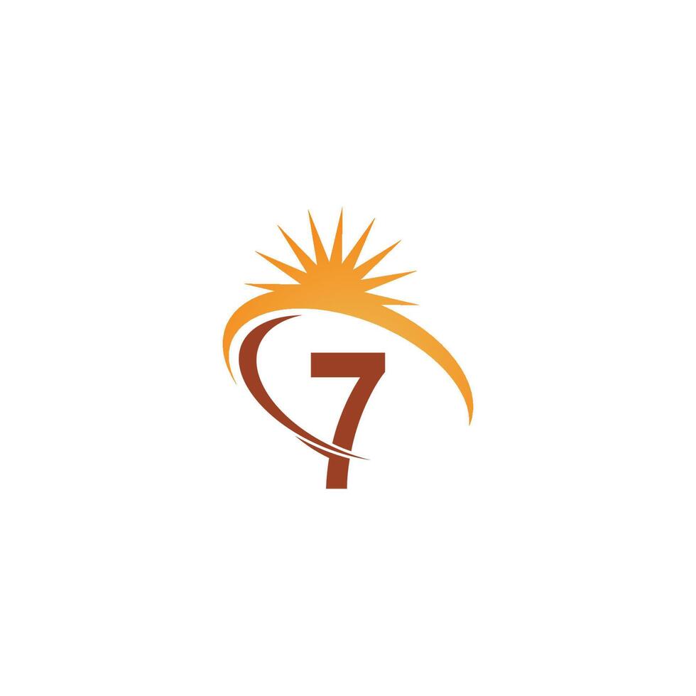 Number 7 with sun ray icon logo design template illustration vector