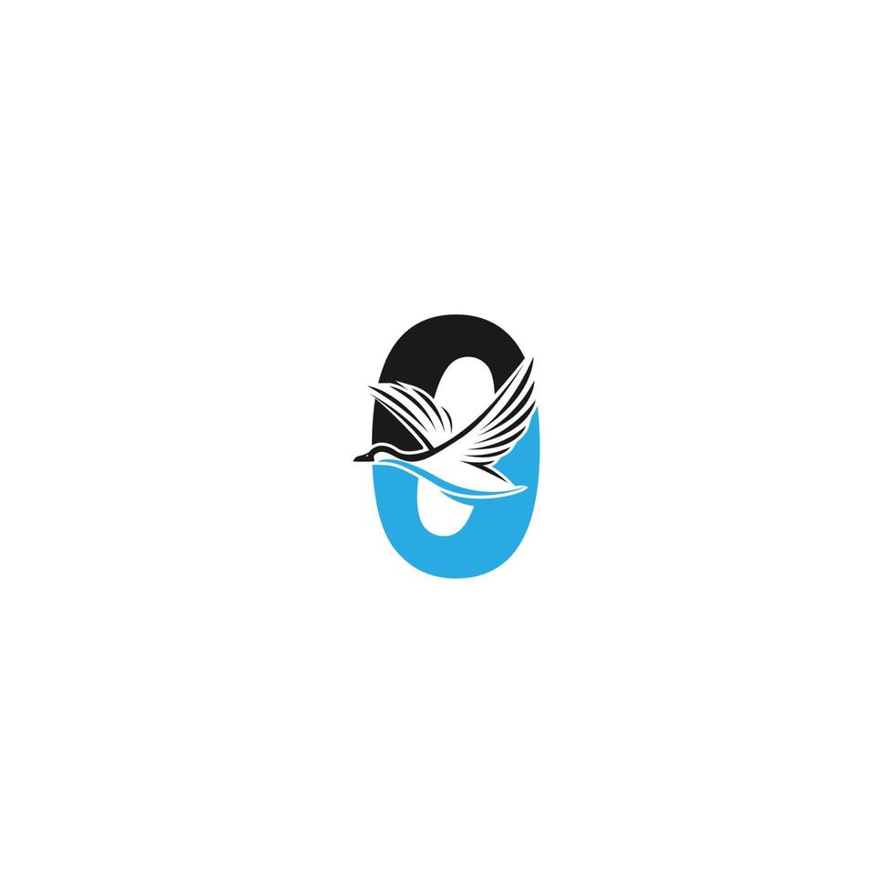 número cero con ilustración de diseño de logotipo de icono de pato vector