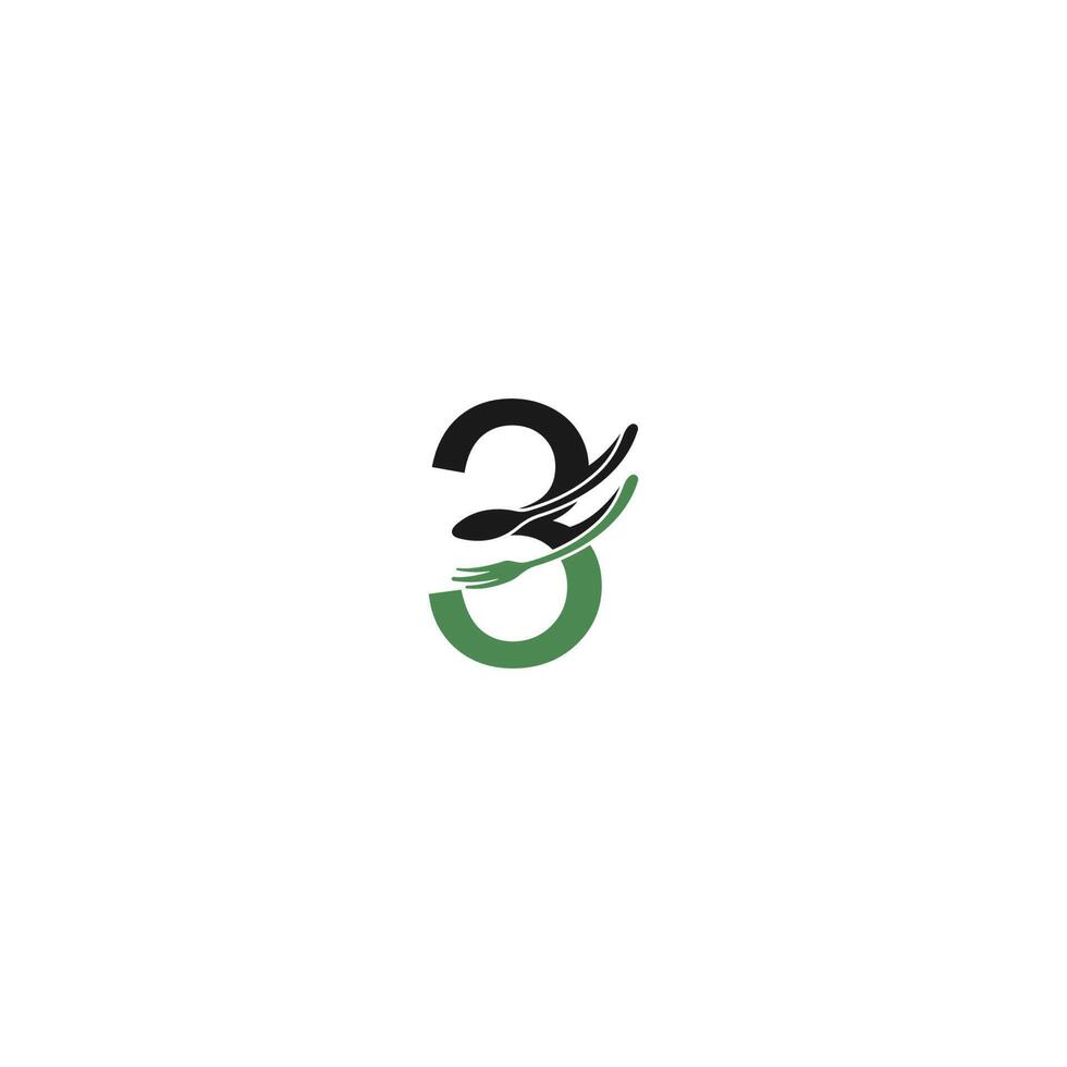 Number 3 with fork and spoon logo icon design vector