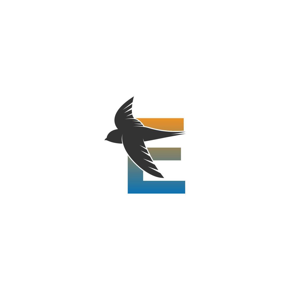 logotipo de la letra e con vector de diseño de icono de pájaro veloz