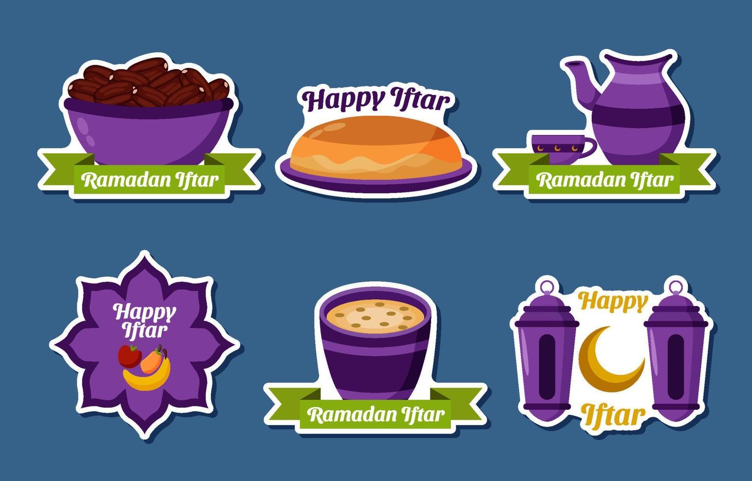 Ramadan Happy Iftar Sticker Set vector