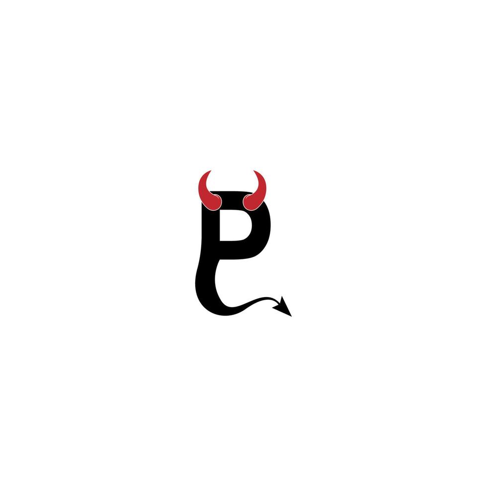letra p con cuernos del diablo y vector de diseño de logotipo de icono de cola