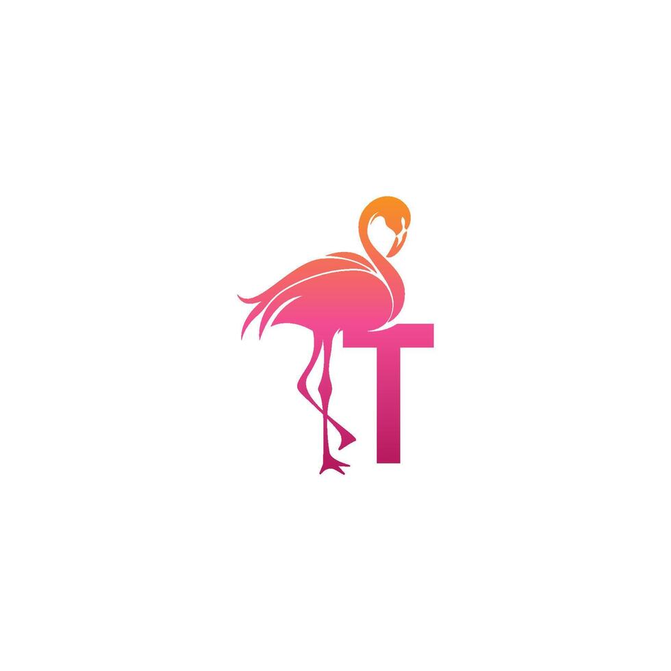 icono de pájaro flamenco con vector de diseño de logotipo de letra t