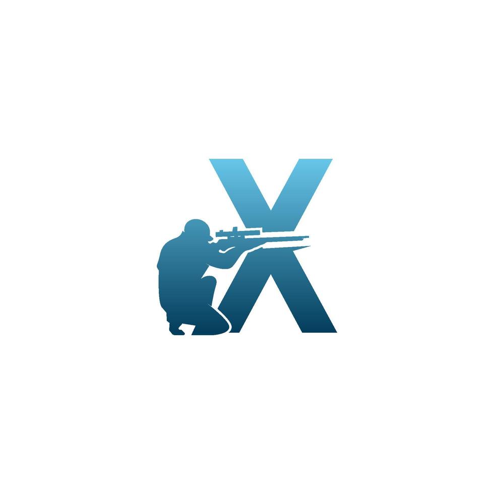 Letter X with sniper icon logo design concept template vector