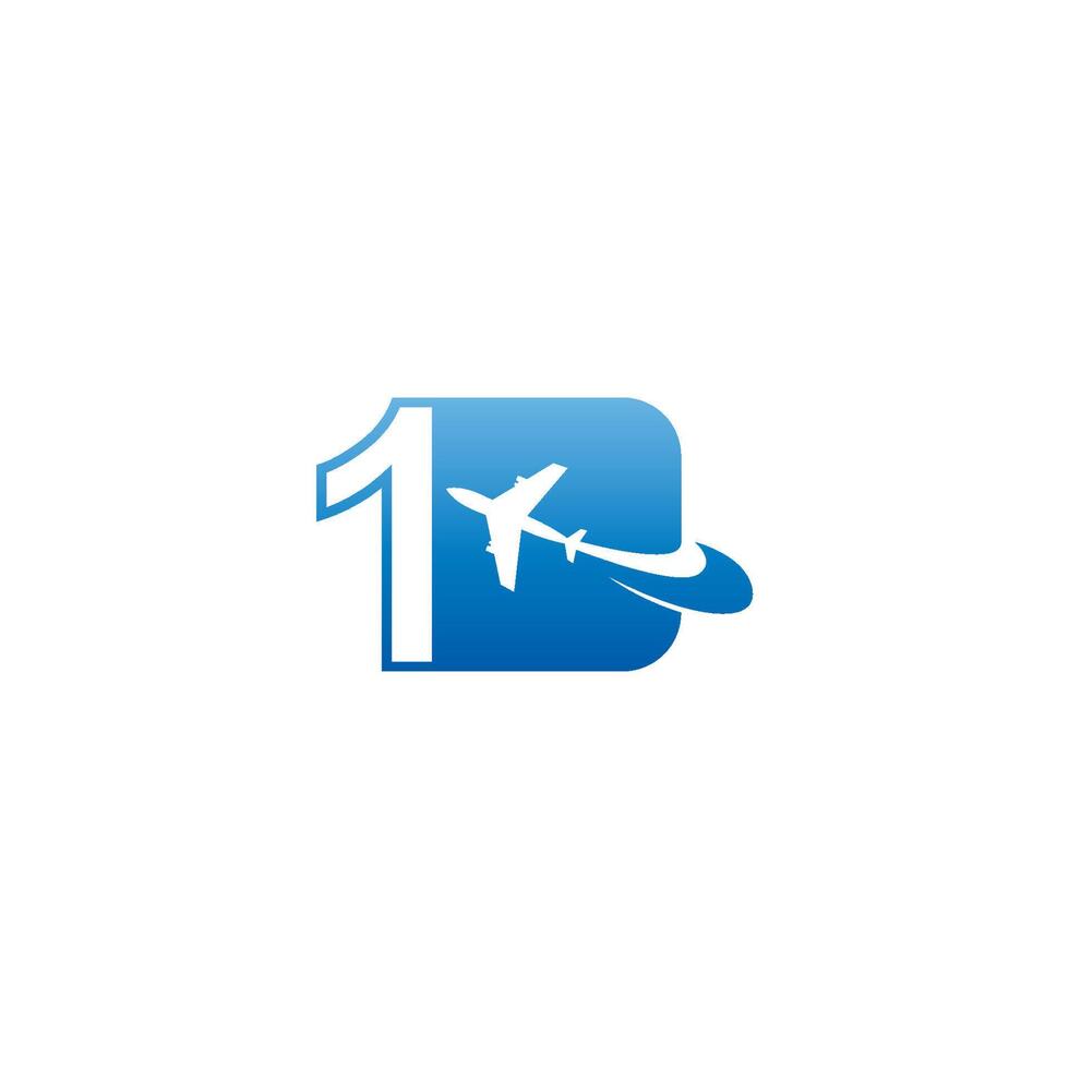 Number 1 with plane logo icon design vector