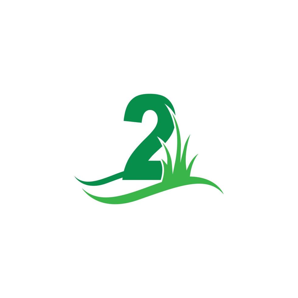 número 2 detrás de un vector de diseño de logotipo de icono de hierba verde