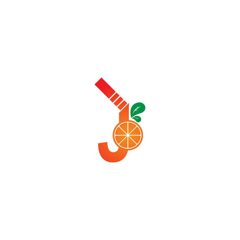 Letter J with juice orange icon logo design template vector
