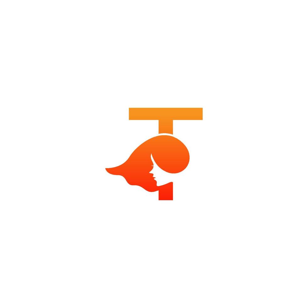 letra t con vector de diseño de icono de logotipo de cara de mujer
