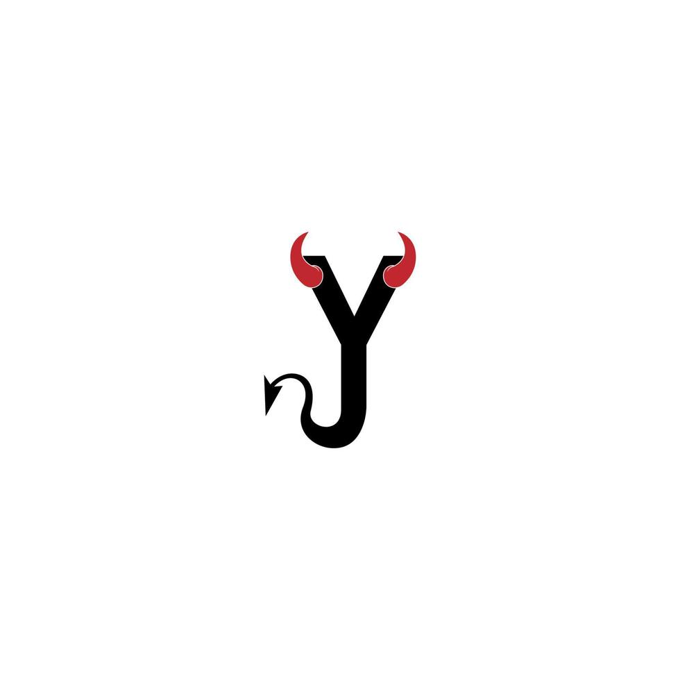 letra y con cuernos del diablo y vector de diseño de logotipo de icono de cola
