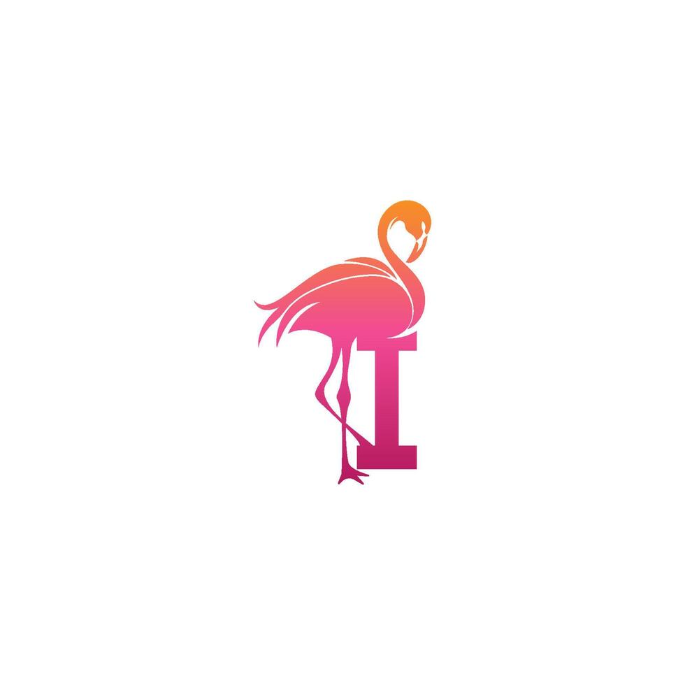 icono de pájaro flamenco con vector de diseño de logotipo de letra i