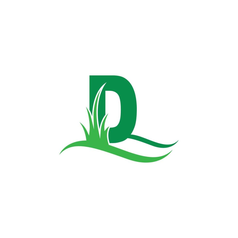 Letter D behind a green grass icon logo design vector