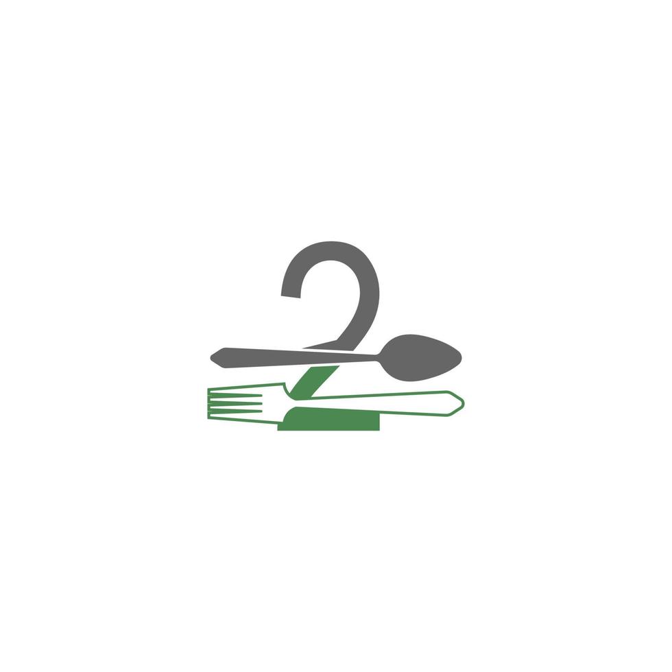 número 2 con vector de diseño de icono de logotipo de tenedor y cuchara