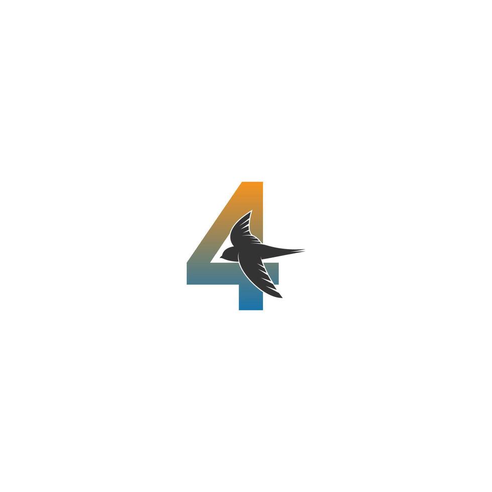 Number 4 logo with swift bird icon design vector