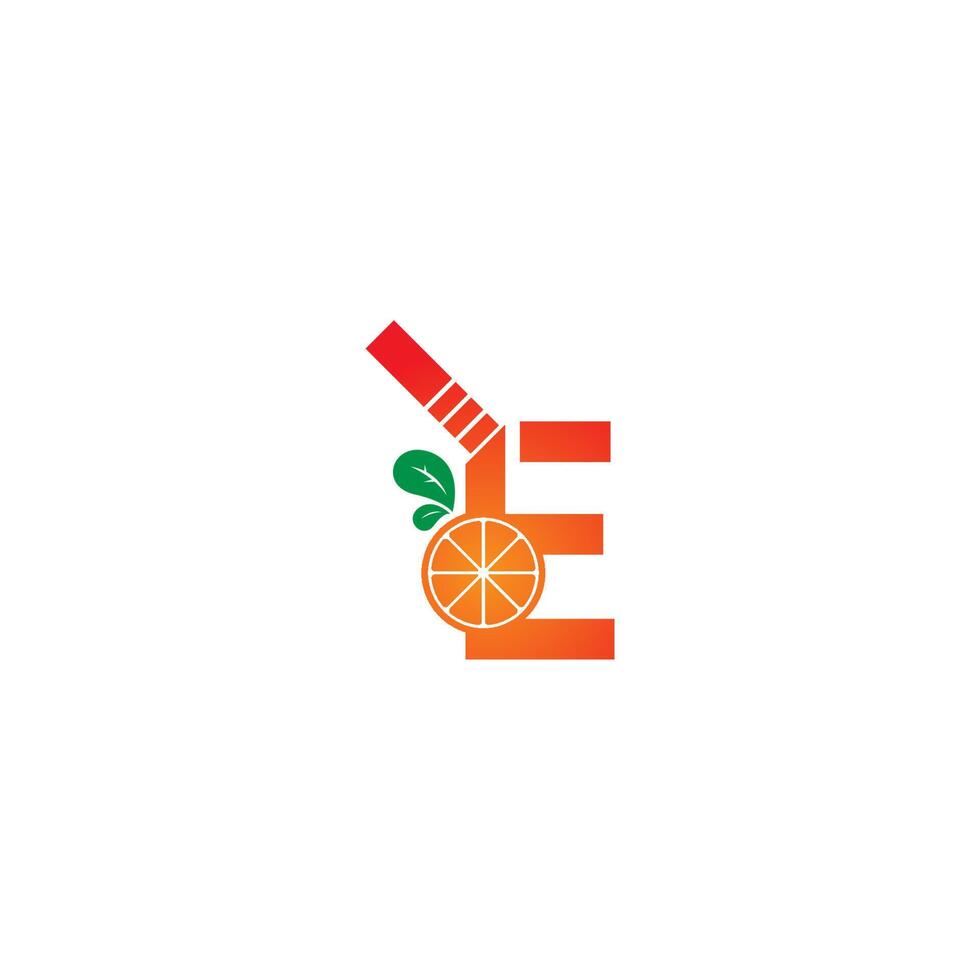 Letter E with juice orange icon logo design template vector