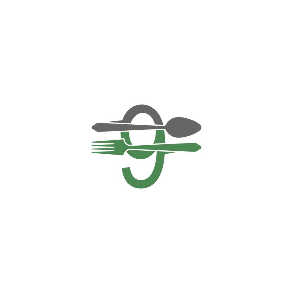 Number 9 with fork and spoon logo icon design vector