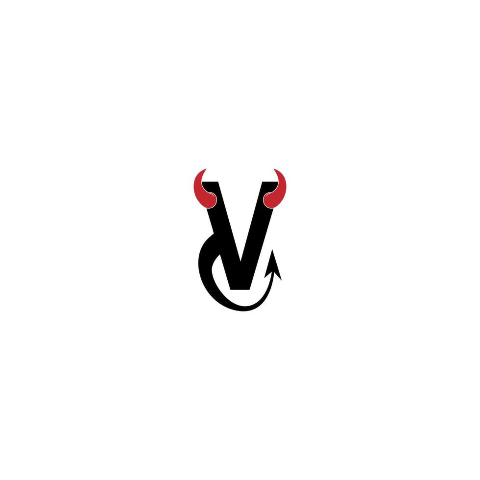 Letter V with devil's horns and tail icon logo design vector