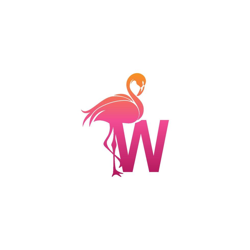 Flamingo bird icon with letter W Logo design vector