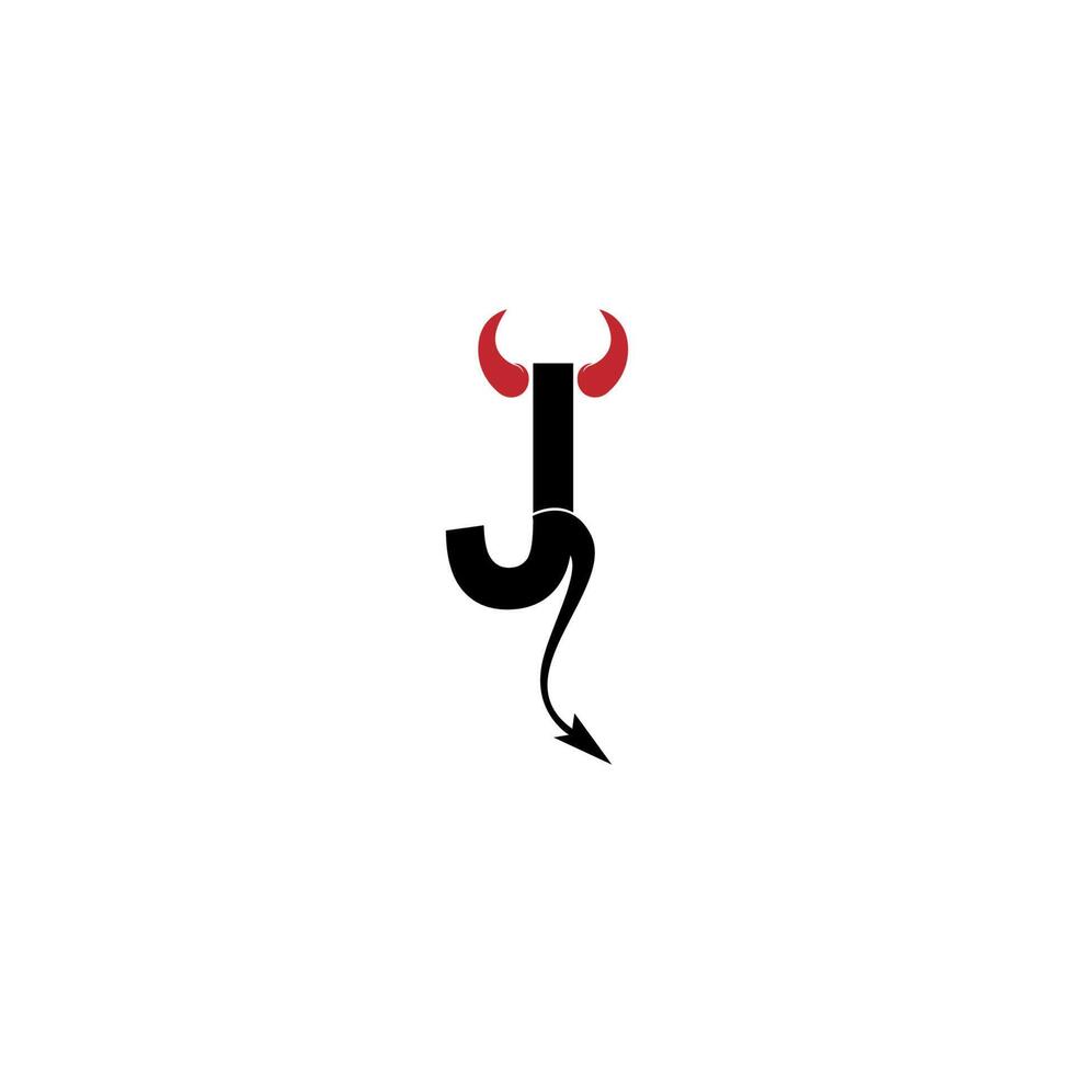 letra j con cuernos del diablo y vector de diseño de logotipo de icono de cola