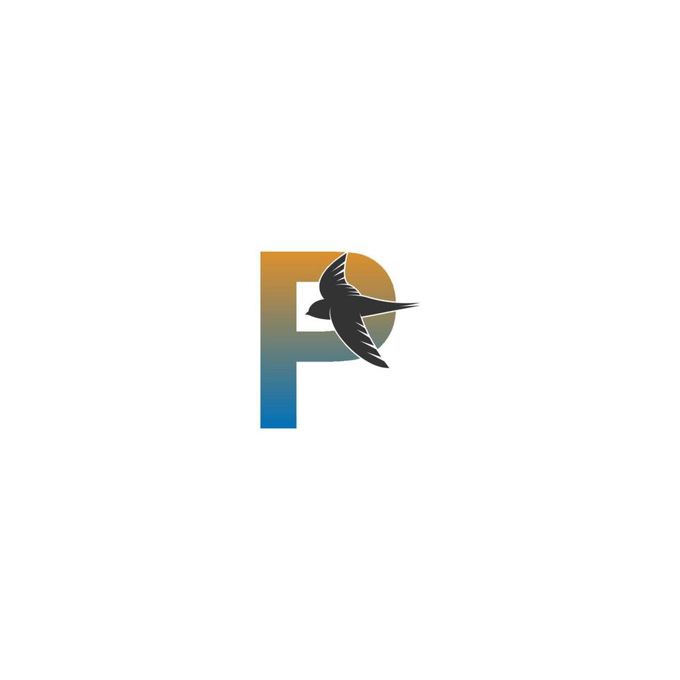 logotipo de la letra p con vector de diseño de icono de pájaro veloz