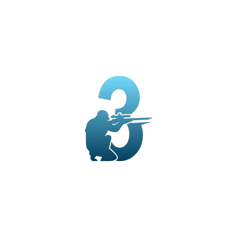Number 3 with sniper icon logo design concept template vector
