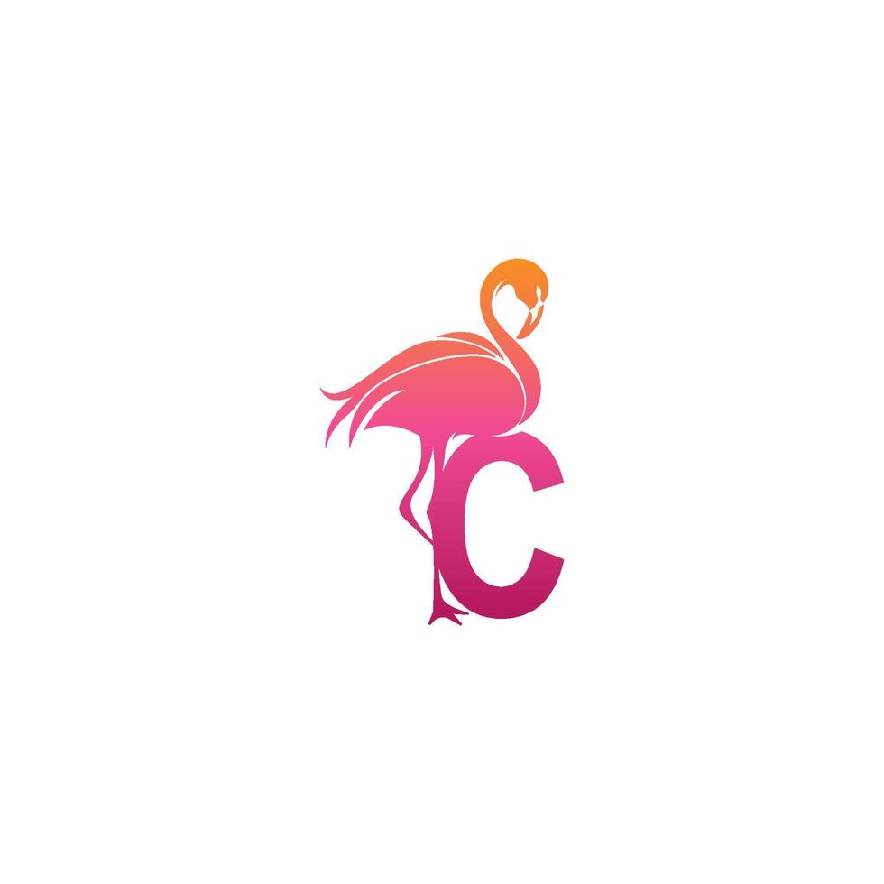 icono de pájaro flamenco con vector de diseño de logotipo de letra c