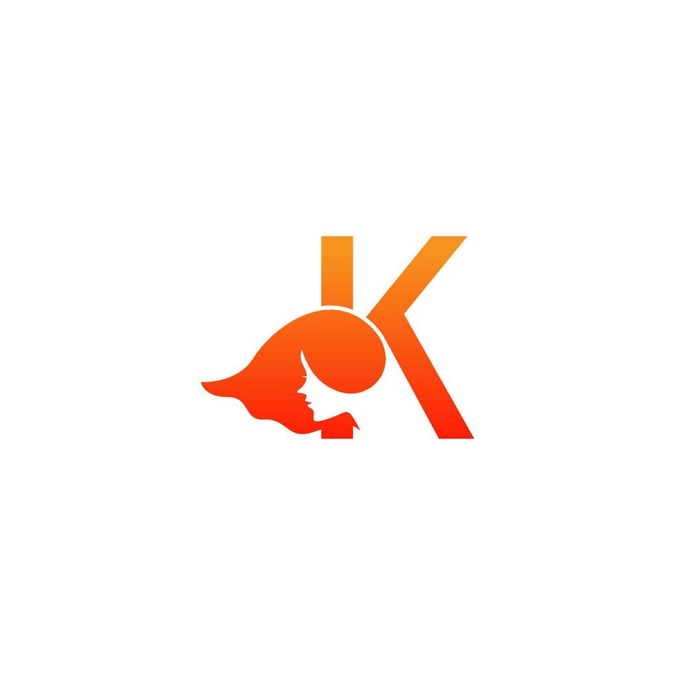letra k con vector de diseño de icono de logotipo de cara de mujer