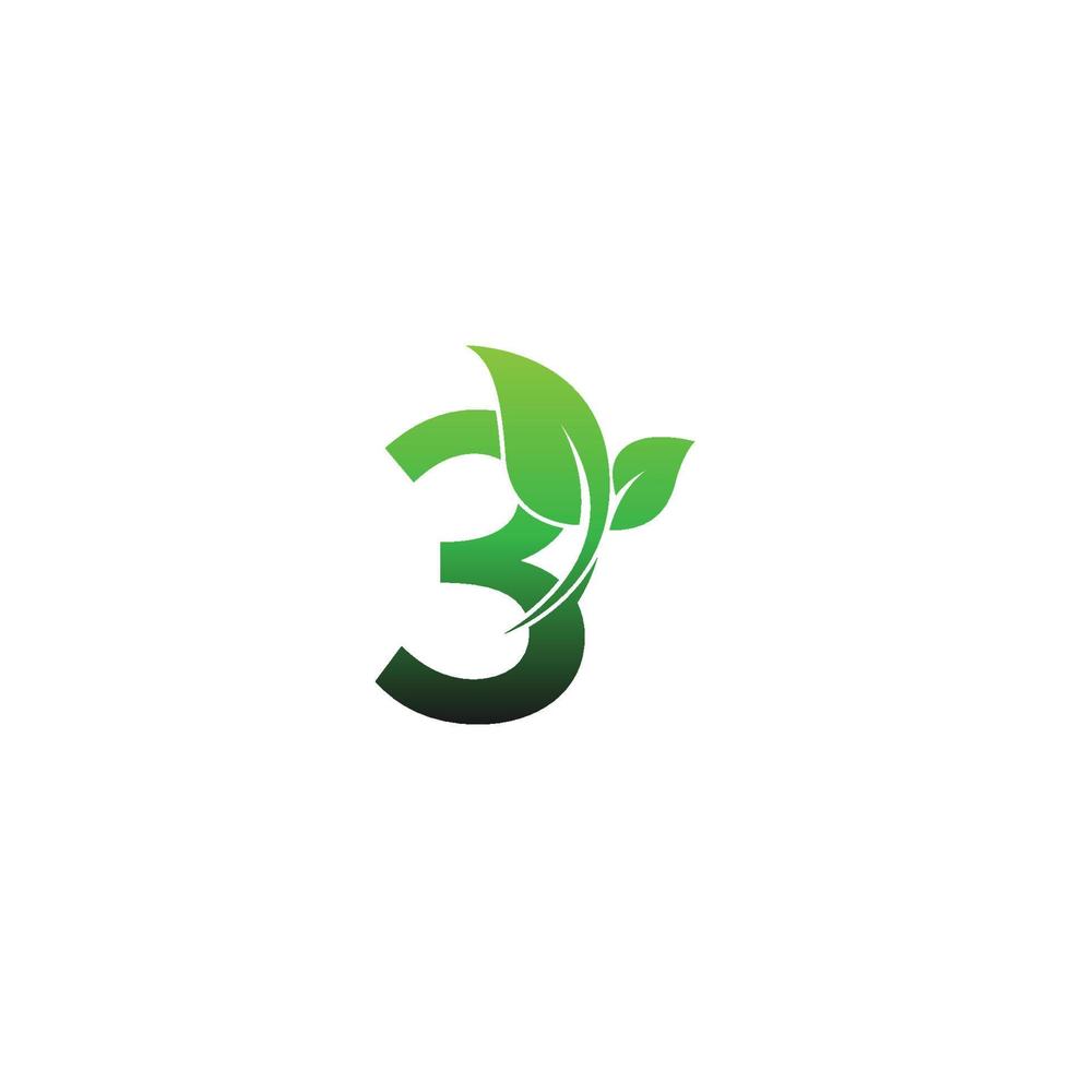 número 3 con ilustración de plantilla de diseño de logotipo de icono de hojas verdes vector