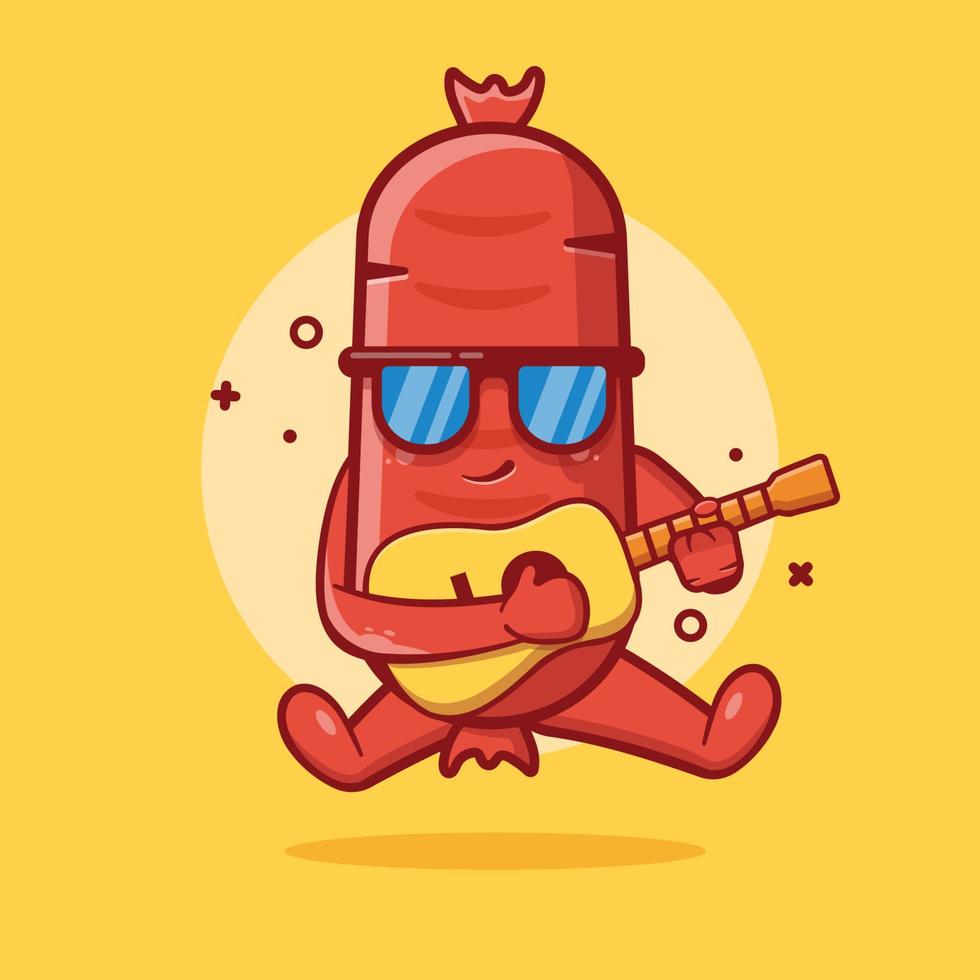 mascota de personaje de comida de salchicha fresca tocando guitarra dibujos animados aislados en diseño de estilo plano vector