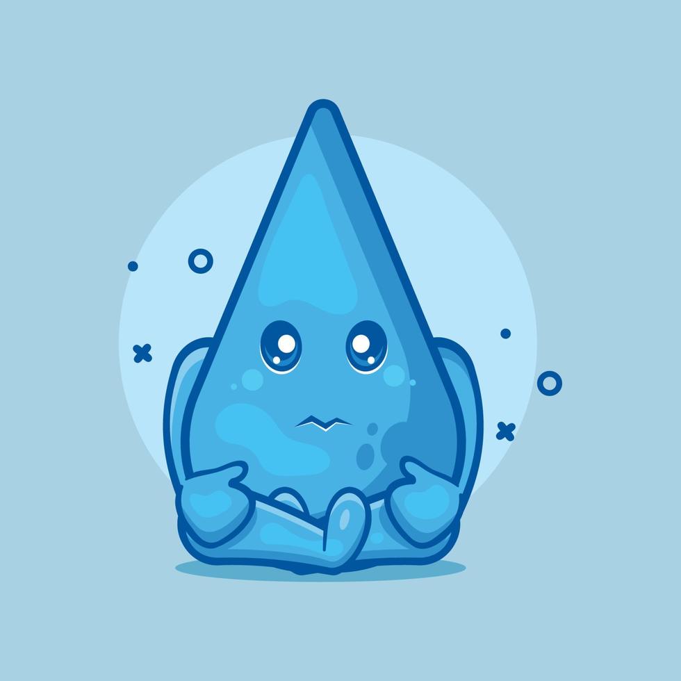 Triste gota de agua personaje mascota dibujos animados aislados en diseño de estilo plano. gran recurso para icono, símbolo, logo, pegatina. vector