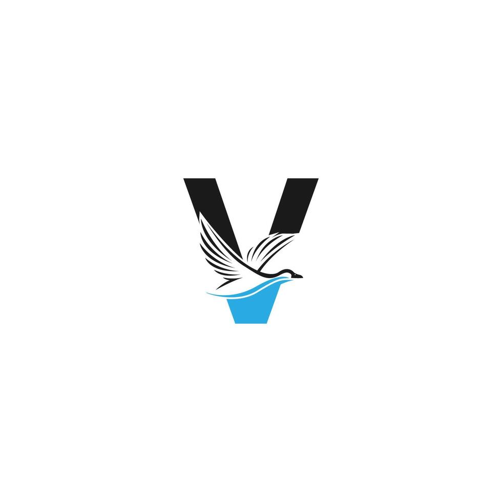 letra v con ilustración de diseño de logotipo de icono de pato vector