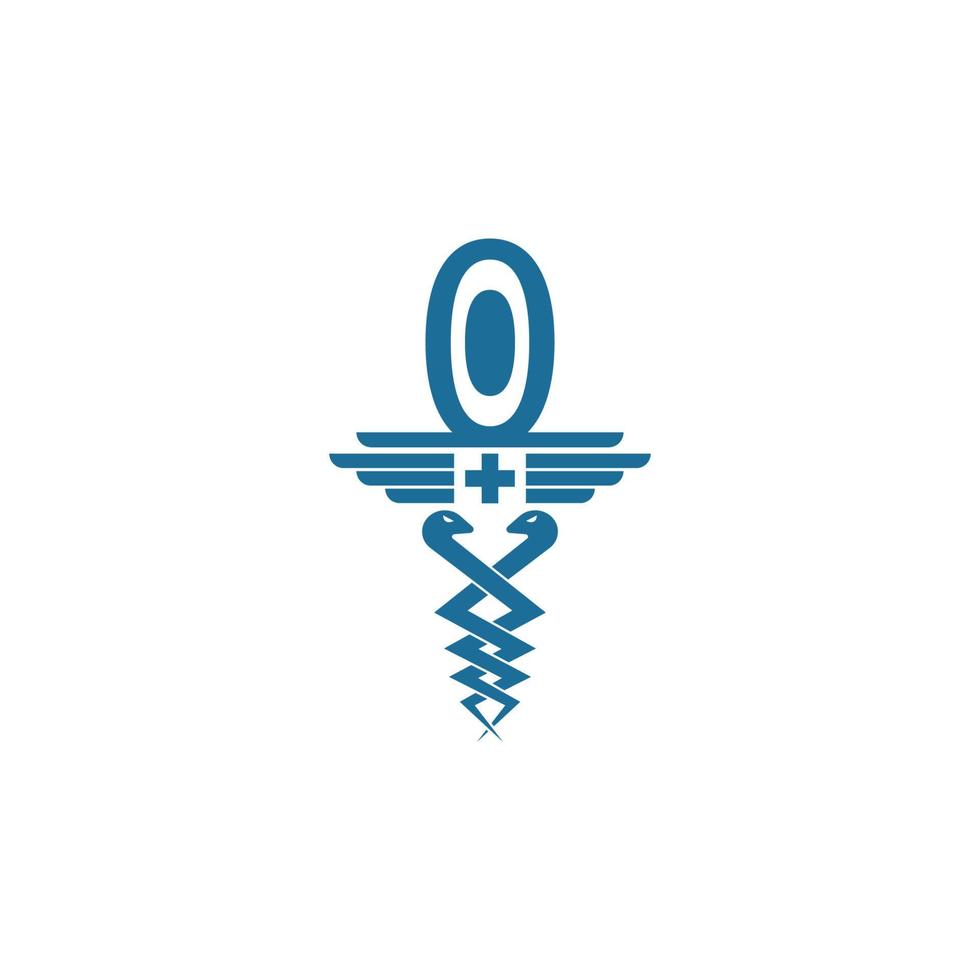 Number zero with caduceus icon logo design vector