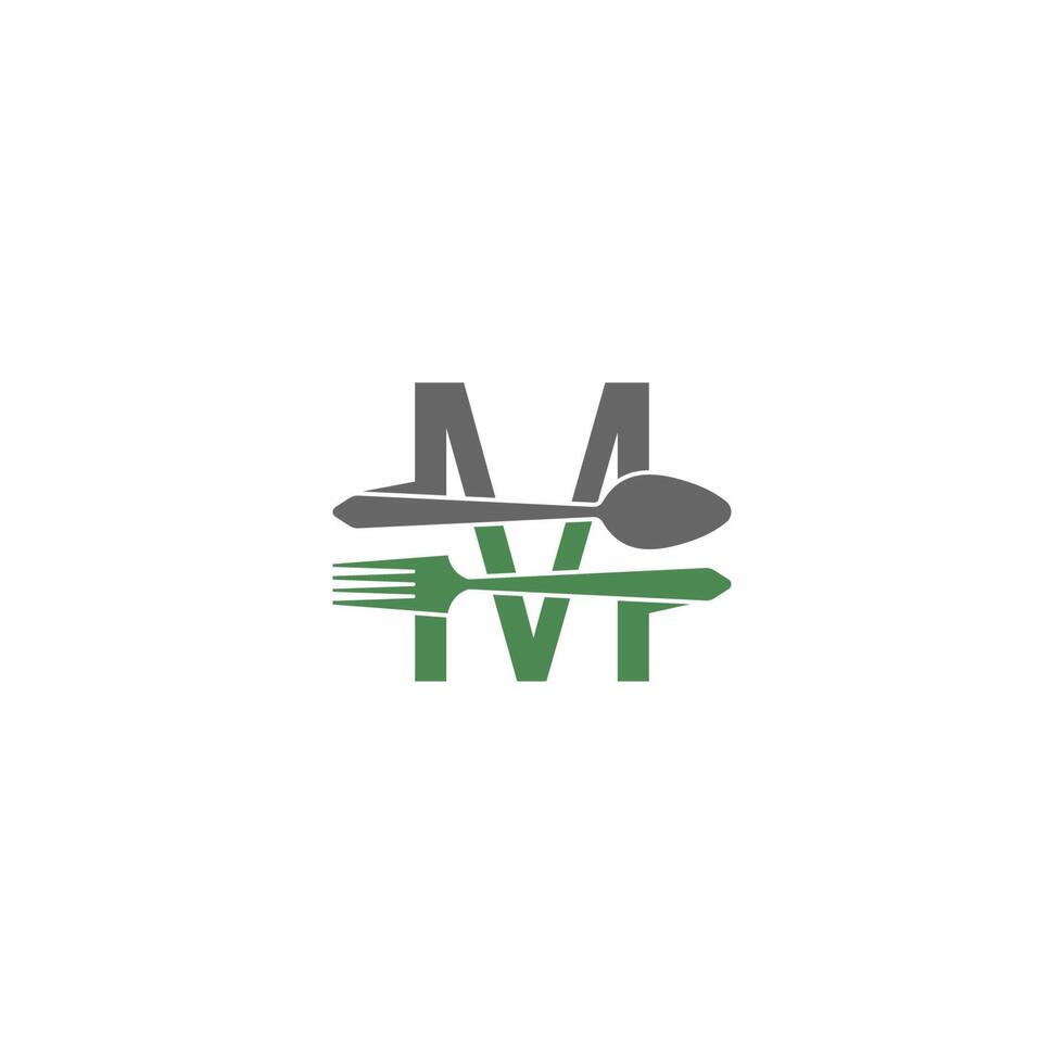 Letter M with fork and spoon logo icon design vector