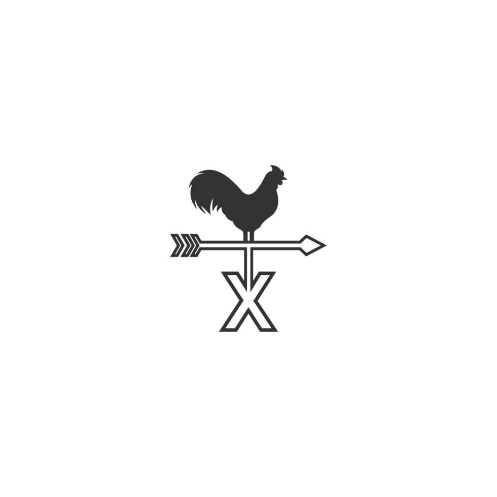 Letter X logo with rooster wind vane icon design vector