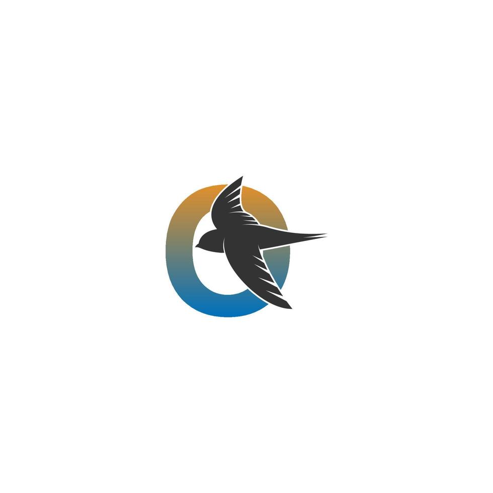 logotipo de la letra o con vector de diseño de icono de pájaro veloz