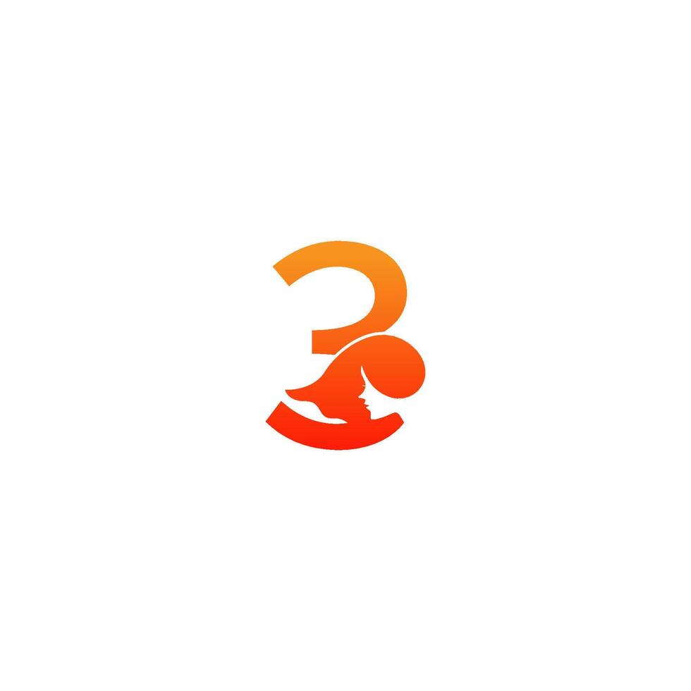 Number 3 with woman face logo icon design vector