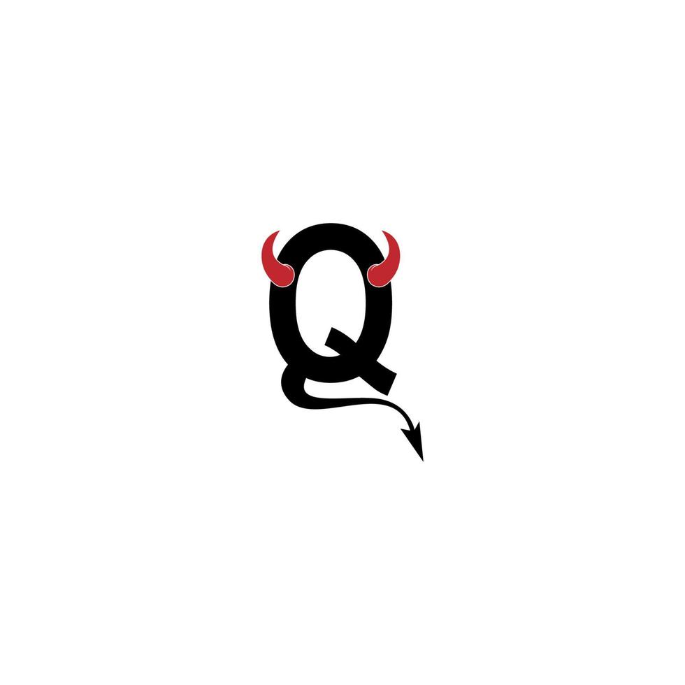 letra q con cuernos del diablo y vector de diseño de logotipo de icono de cola